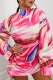 Pink Sexy Print Patchwork Half A Turtleneck Waist Skirt Dresses