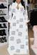 White Sexy Print Patchwork Buttons Turndown Collar Long Sleeve Dresses