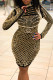 Gold Fashion Sexy Patchwork Hot Drilling Beading Half A Turtleneck Long Sleeve Dresses