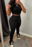 Red Fashion Casual Solid Fold O Neck Short Sleeve Two Pieces