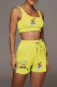 Yellow Fashion Casual Print Basic U Neck Sleeveless Two Pieces