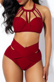 Red Fashion Sexy Solid Hollowed Out Swimwears