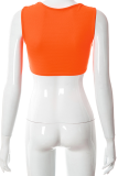 Tangerine Red Sexy Solid Patchwork Square Collar Tops