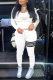 White Sportswear Print Patchwork Hooded Collar Long Sleeve Two Pieces
