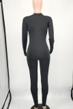 Red Casual Sportswear Solid Basic Zipper Collar Skinny Jumpsuits
