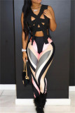 Pink Casual Sportswear Patchwork Basic Skinny High Waist Pencil Trousers