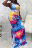 Multicolor Sexy Print Split Joint U Neck Vest Dress Dresses