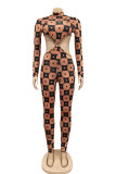 Red Sexy Print Turtleneck Skinny Jumpsuits