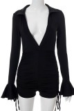 Rose Red Sexy Solid Patchwork Turndown Collar Skinny Rompers