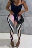 Pink Casual Sportswear Patchwork Basic Skinny High Waist Pencil Trousers