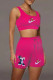 Rose Red Fashion Casual Print Basic U Neck Sleeveless Two Pieces