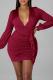 Red Sexy Solid Patchwork V Neck Pencil Skirt Dresses