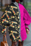 Red Casual Print Patchwork Turndown Collar Shirt Dress Dresses