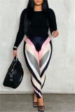 Pink Casual Sportswear Patchwork Basic Skinny High Waist Pencil Trousers