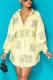 Yellow Fashion Regular Sleeve Long Sleeve Turndown Collar Shirt Dress Mini Print Dresses