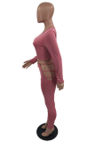 Brownness Casual Solid Hollowed Out O Neck Long Sleeve Two Pieces