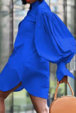 Yellow Casual Solid Patchwork Turndown Collar Shirt Dress Dresses