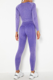 Purple Sportswear Solid Split Joint O Neck Long Sleeve Two Pieces