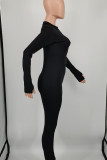 Red Casual Sportswear Solid Basic Zipper Collar Skinny Jumpsuits