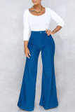 Dark Blue Fashion Casual Solid Basic High Waist Boot Cut Jeans