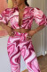 Purple Sexy Print Patchwork Turndown Collar Half Sleeve Two Pieces