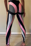Pink Casual Sportswear Patchwork Basic Skinny High Waist Pencil Trousers
