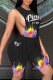 Black Fashion Sexy Letter Print Strap Design Round Neck Sleeveless Two Pieces