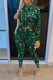Green Fashion Casual Print Basic O Neck Long Sleeve Two Pieces