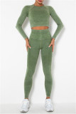 Green Casual Sportswear Solid Split Joint Two-piece Set