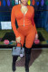 Tangerine Red Casual Solid Patchwork Zipper Collar Long Sleeve Two Pieces