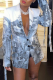 Grey Casual Print Patchwork Turndown Collar Outerwear