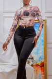 Multicolor Fashion Casual Print Basic O Neck Tops