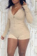 Apricot Casual Solid Patchwork Buckle Turndown Collar Skinny Rompers