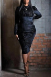 Black Fashion Casual Solid Basic O Neck Long Sleeve Dresses