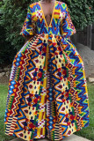 Colour College Print Patchwork V Neck Printed Dress Dresses