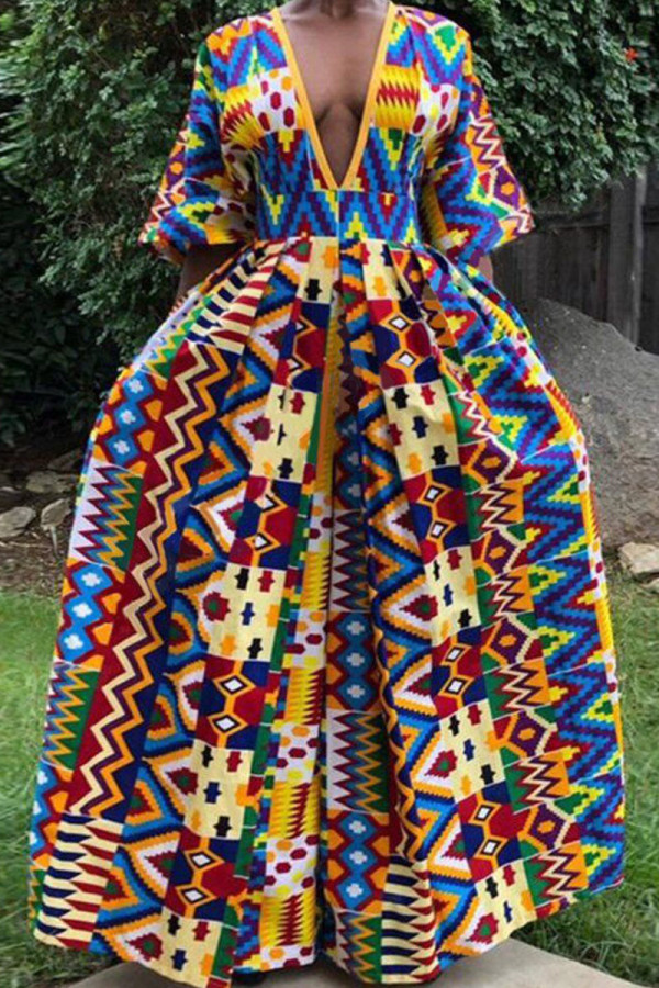 Colour College Print Patchwork V Neck Printed Dress Dresses