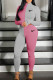 Pink Fashion Casual Patchwork Embroidered Zipper Collar Long Sleeve Two Pieces