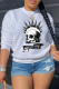 White Fashion Casual Skull Head Print Basic O Neck Tops