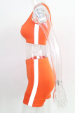 Rose Red Sportswear Solid Patchwork Square Collar Sleeveless Two Pieces