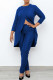 Blue Casual Solid Patchwork Asymmetrical O Neck Nine Points Sleeve Two Pieces
