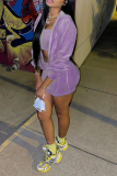 Purple Sexy Solid Patchwork Strapless Long Sleeve Three Pieces
