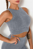 Navy Blue Casual Sportswear Solid Vests