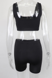 Rose Red Sportswear Solid Patchwork Square Collar Sleeveless Two Pieces