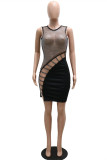 Black Sexy Patchwork Hollowed Out See-through O Neck Sleeveless Dress
