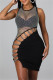 Black Sexy Patchwork Hollowed Out See-through O Neck Sleeveless Dress