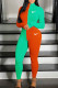 Orange Fashion Casual Patchwork Embroidered Zipper Collar Long Sleeve Two Pieces
