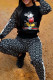 Black Fashion Casual Print Basic O Neck Long Sleeve Two Pieces