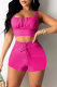 Rose Red Sexy Solid Split Joint Square Collar Sleeveless Two Pieces