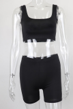 Rose Red Sportswear Solid Patchwork Square Collar Sleeveless Two Pieces