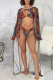 Tangerine Red Sexy Print Patchwork Mesh Outerwear